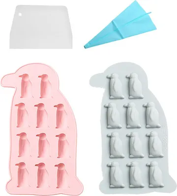 Obrázek produktu pro 2 silikonové formy ve tvaru tučňáka, roztomilé tvary pro výrobu ovocných džusů, tvrdých bonbonů, čokolády, snacků, mini kostek ledu atd.