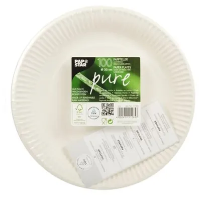 Image de Papstar assiettes jetables en carton blanc rond 23 cm diamètre 100 pièces