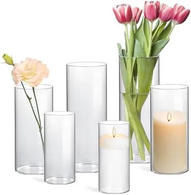 Produktbild von 6 Stück Glasvase, Kleine Vasen für Tischdeko, Glasvasen, Vase Groß Gross, Mini Vasen, Tulpenvase Glas Hoch, Glasvase Zylinder, Glaszylinder für Flower, Kerze, Hochzeit