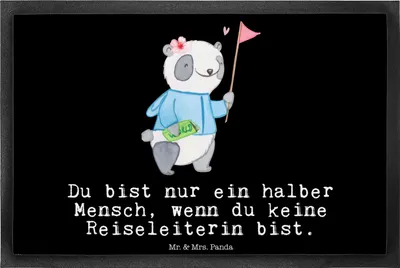 Produktbild von Mr. & Mrs. Panda fußmatte Reiseleiterin Herz 40 x 60 cm - Schwarz - Geschenk, bodenmatte, Schmutzfangmatte, Schmutzfänger, Türmatte, Schmutzmatte