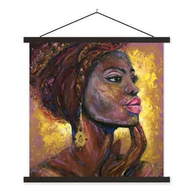 Produktbild von MuchoWow® Textilposter Gemälde - Ölgemälde - Gold - Frau 60x60 cm mit schwarzem Rahmen - Posteraufhänger