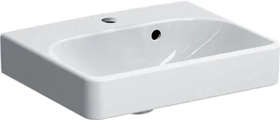 Produktbild von Geberit Smyle Square Handwaschbecken 500222, 45x36cm, mit Hahnloch und Überlauf asymmetrisch, 500.222.01.1