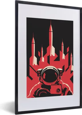Produktbild von MuchoWow® MuchoWow® Gerahmtes Poster Astronaut - Rakete - Rosa 40x60 cm - Poster mit zchwarzem Bilderrahmen - Poster in Rahmen