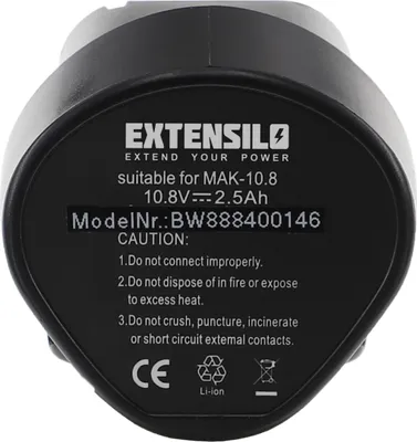 Produktbild von EXTENSILO Akku kompatibel mit Makita LCT207, LM01, LCT207W, LM02, LM01W, LCT204W, ML100 LED, ML101, ML101W, ML100W Werkzeug (2500 mAh, Li-Ion, 10,8 V)