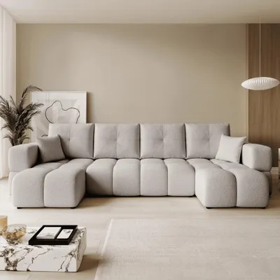 Produktbild von Ecksofa in U-Form Casidi U mit Schlaffunktion Centaur 14 Hellgrau Boucle Bettkasten