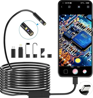 Produktbild von 1920P HD Dual Lens Snake Inspection Endoskop, Typ C Endoskop, Scope-Kamera mit 8 LED-Leuchten für Android, iOS Smartphone, iPhone, iPad, (5M)