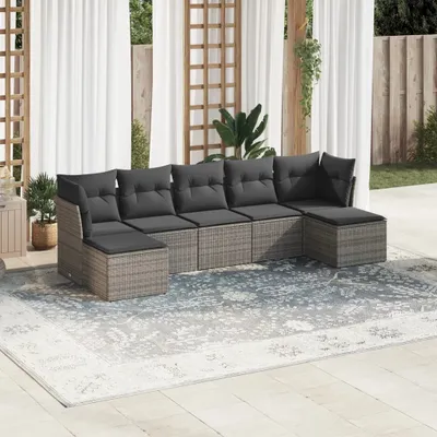Produktbild von Möbel 7-tlg. Garten-Sofagarnitur mit Kissen Grau Poly Rattan 2024