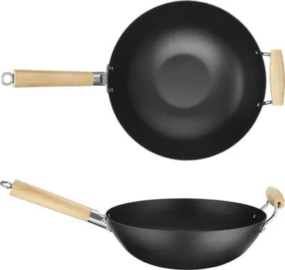 Produktbild von Wok aus Kohlenstoffstahl mit Holzgriffen, Durchmesser 324 mm