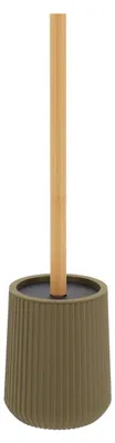 Image de Brosse de toilettes rayée en ABS effet caoutchouc et bambou - vert olive - Tendance
