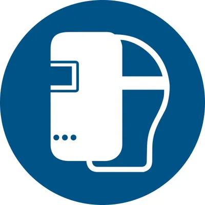 Produktbild von Gebotszeichen 'Schweißmaske benutzen' (M019), gem ASR A1.3 (DIN EN ISO 7010) Aufkleber Folie 10cm 1 Stück