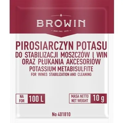 Zdjęcie produktu dla Pirosiarczyn Potasu Browin - 10G, Do Stabilizacji Win I Dezynfekcji
