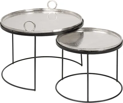 Produktbild von riess-ambiente 2er Set Runde Couchtische ELEMENTS 65cm silber schwarz Metall Tablett Beistelltisch Tisch
