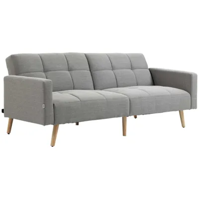 Produktbild von 2 in 1 Schlafsofa 205 x 88 cm Sofa mit Bettfunktion, Couch mit Sitzkissen, Leinenoptik Grau