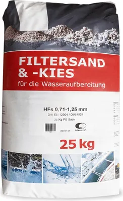 A bag of filtersand and gravel for water treatment.