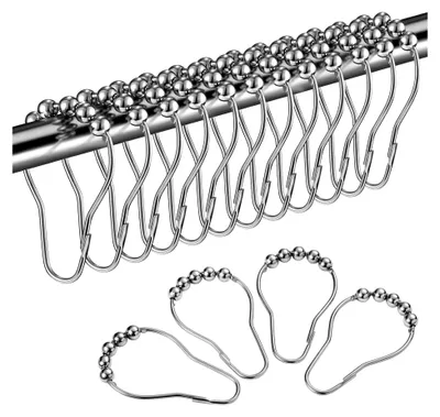 Produktbild von 12 Duschvorhanghaken, Gleitsystem für Duschvorhänge, rostfreie Edelstahlaufhängeringe, leicht gleitende Ösen für Duschstangen und Gardinenstangen (75x39mm)
