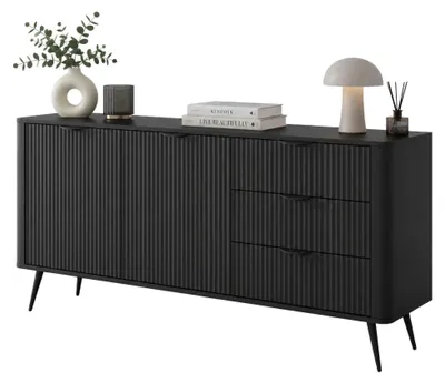 Produktbild von Halilala - Sideboard, 163x38x81h cm Schwarz, 3 Schubladen