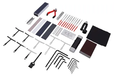 Produktbild von 47-teiliges Gitarren-Reparaturset: Professioneller Nivellierbalken, Schleifpapier, Saitenhöhenmesser, Stimmgerät – Komplettes Gitarrenpflege-Set mit Aufbewahrungstasche für