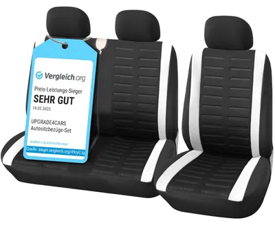 Zdjęcie produktu dla Komplet pokrowców na siedzenia przednie do samochodu dostawczego Upgrade4cars, uniwersalne, w kolorze białym