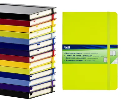 Zdjęcie produktu dla Notatnik TSI, format A5, w kratkę, kolor zielony, 192 strony, z wewnętrzną kieszonką i zakładką