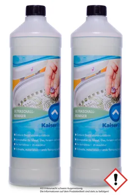 Produktbild von KaiserRein Ultraschallreiniger Konzentrat flüssig 2x1 L Ultraschall Reinigungsmittel Reiniger für Ultraschallgerät zur Profi Reinigung von Schmuck, Brillen