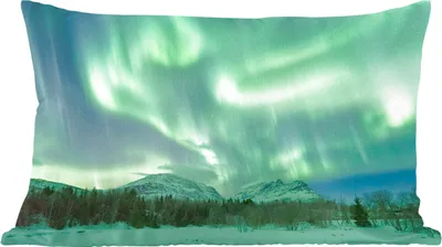 Produktbild von MuchoWow® Zierkissen Sofakissen Wohnzimmer Dekokissen 50x30 cm Nordlichter - Schnee - Berg - Norwegen - Wohnzimmerdekoration - Polster mit Photo