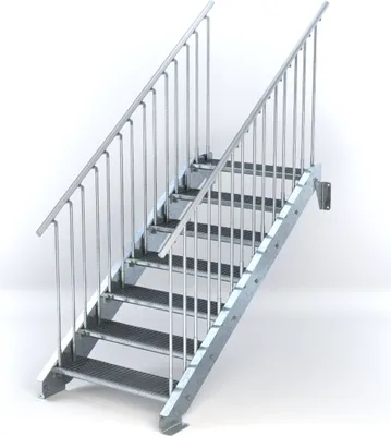 Produktbild von Stahltreppe 7 Stufen bis Höhe 140 cm, Laufbreite : 90 cm beidseitiges Geländer ST 1 (31 / 31 mm)