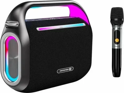 Produktbild von Swissten, Bluetooth-Lautsprecher mit Mikrofon Tragbar 15 Stunden Akkulaufzeit, Schwarz
