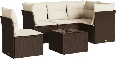 Image de vidaXL Ensemble de salon de jardin 6 pièces avec coussins Marron Poly Rattan