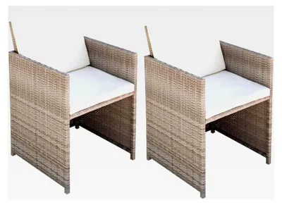 Produktbild von Gartenstühle 2 Stück mit Polstern und Kissen, Gartensessel für den Außenbereich, Terrassenstuhl aus Poly-Rattan in Beige
