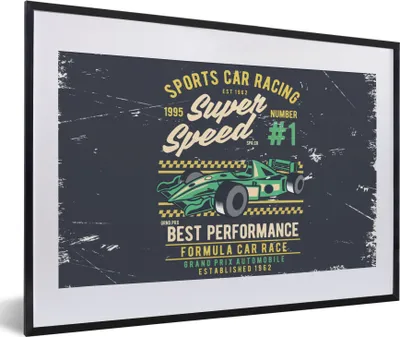 Produktbild von MuchoWow® MuchoWow® Gerahmtes Poster Auto - Rennstrecke - Oldtimer 60x40 cm - Poster mit zchwarzem Bilderrahmen - Schlafzimmer - Plakat in Rahmen - Drucken