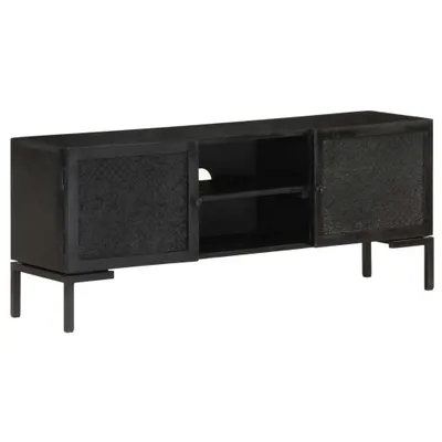 Image de Meuble TV Noir 115x30x46 cm Bois massif de manguier