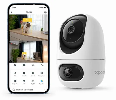 Produktbild von TP-Link Tapo C245D, IP-Sicherheitskamera, Drinnen, Kabellos, Decke/Wand, Weiß, Sphärisch