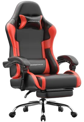 Obrázek produktu pro Herní židle, ergonomická židle, herní křeslo s podnožkou, nosnost 150 kg, herní židle s nastavitelnými podloketníky, červená barva