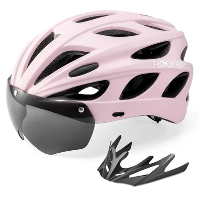 Produktbild von ROCKBROS Fahrradhelm Rennrad Helm Radhelm mit Abnehmbaren Visier Cityhelm Leichter Stadthelm für Damen und Herren MTB Rosa M