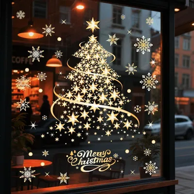 Produktbild von Fensterbilder Weihnachten Gold, 2 Stück, 35x50 cm, Schneeflocken, Selbstklebend