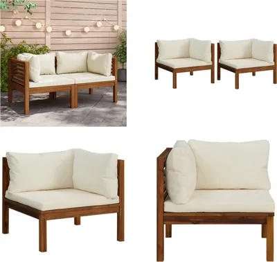 Produktbild von vidaXL Ecksofas 2 Stk. mit Cremeweißen Kissen Massivholz Akazie - Ecksofa - Ecksofas - Sofa - Sofas