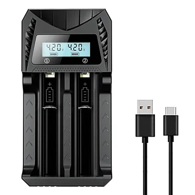 Produktbild von LCD-2 AA/18650 Ladegerät,3,7V/1,2 V,2A Schnellladegerät,kompatibel mit Li-Ionen-Batterien,18650,14500,26650,16340,18500,21700 und NiMH/NiCd AAA-Akkus