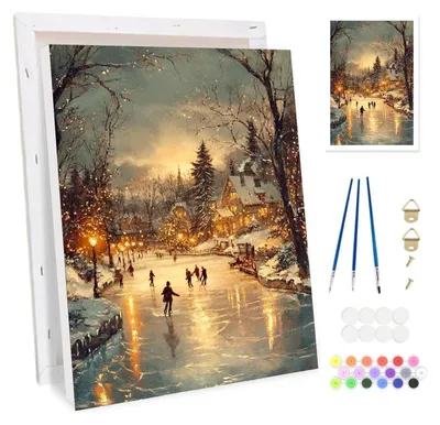 Productafbeelding van Kleurplaten set voor volwassenen met lijst, 20x30 cm, winterdorp
