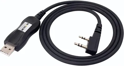 A black USB programming cable for walkie-talkies.