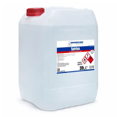 Produktbild von Ravensberger Chemie Spiritus 20 Liter Kanister – Alkohol zum Reinigen, Entfetten & als Brennstoff für Campingkocher, Fondue, Haushalt & Werkstatt 20L