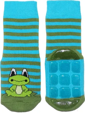 Produktbild von Kinder ABS-Socken aus Baumwolle Kleiner Frosch Blau-Grün Größe 31-34