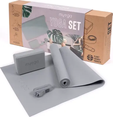 Image de Myga Yoga Starter Set grau Yoga-Matte Yoga-Block Yoga-Gürtel Fitness Pilates