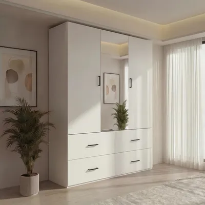 Zdjęcie produktu dla Szafa 130 cm - Szafa przesuwna - 2 drzwi - 3 szuflady - drążek na wieszaki - 130 x 51,8 x 181,5 cm - Biały