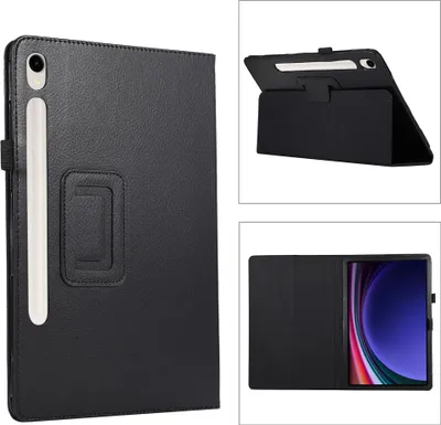 Immagine prodotto di Cover in ecopelle per Samsung Galaxy Tab S11 con texture litchi e supporto nero