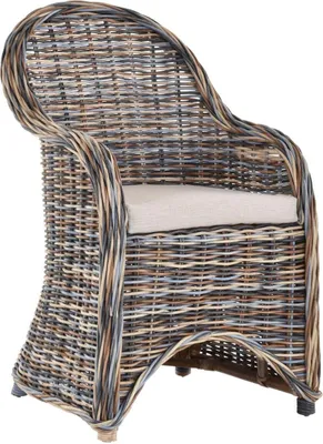 Produktbild von KRINES HOME Esszimmer-Sessel Rattan Grau Rattan Korbsessel Esszimmerstuhl Korb Sessel Korbstuhl mit Armlehne Flechtsessel (Mehrfarbig, mit Polster)