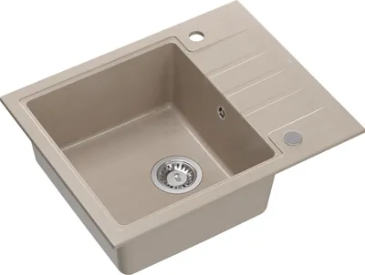 Produktbild von QUADRON Spülbecken 1-Becken Spüle | Größe: 62 x 50 x 20 cm | PETER 116 | Küchenspüle Granitspüle aus GraniteQ mit Siphon | Beige & Stahl