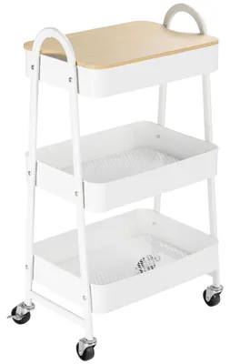 Produktbild von HOMCOM Küchenwagen Küchenregal Servierwagen Aufbewahrungswagen mit Rollen Weiß