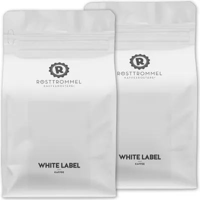 Produktbild von RÖSTTROMMEL WHITE LABEL - Special Blend KAFFEE, Ganze Kaffee-Bohnen 2x1kg, 100% Arabica, Röstung 4.5/10, Brasilien, Geschmack: mittelkräftig, Nuss, Schokolade