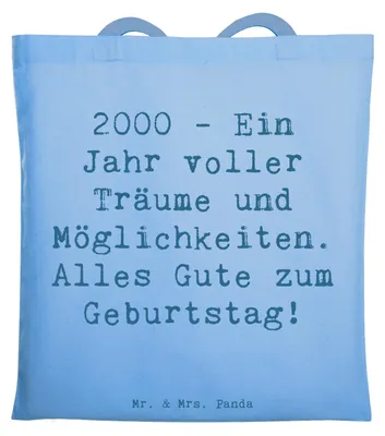 Produktbild von Mr. & Mrs. Panda Jutebeutel Spruch 2000 Geburtstagsträume - Sky Blue - Geschenk, Geburtstagsfeier, Shopping Tasche, Baumwolltasche, Geburtstagsgeschenke, Geboren am
