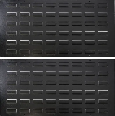 Image de botle® Panneau mural pour outils 595 x 600 mm : lot de 2 panneaux muraux métalliques perforés horizontaux (59,5 x 30 cm chacun), revêtement par poudrage noir, fixation murale robuste